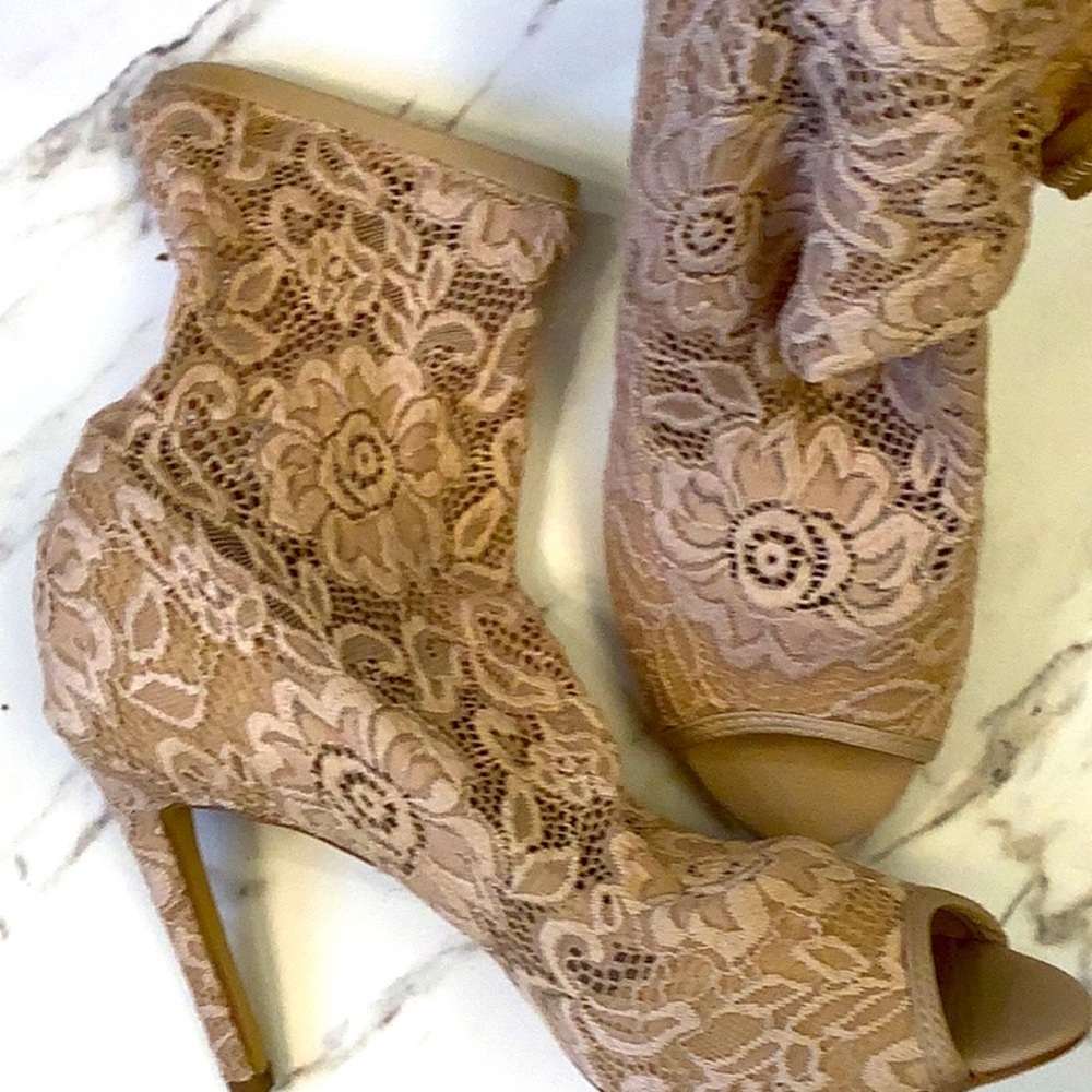 Tan Lace Booties  by Charles David, size 8